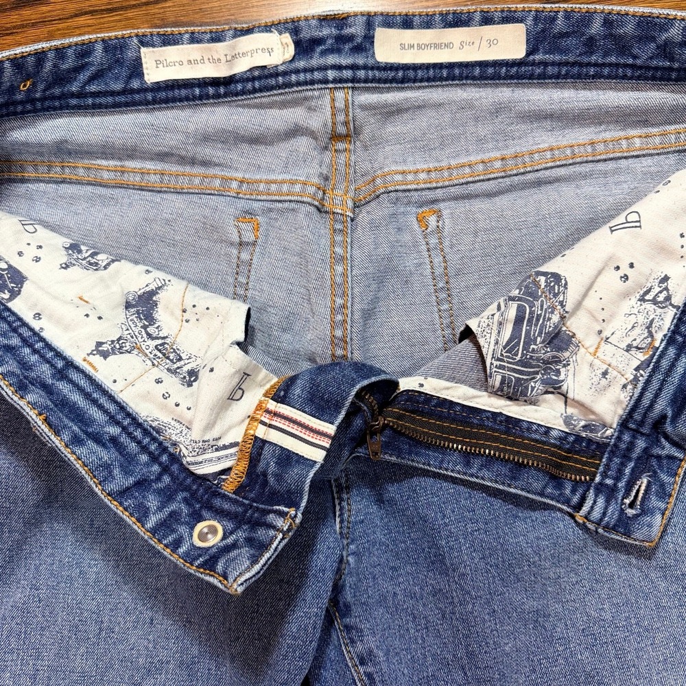 Pilcro and the Letterpress Slim Boyfriend Capri Women 30 Blue Raw Hem Jeans - Picture 4 of 9